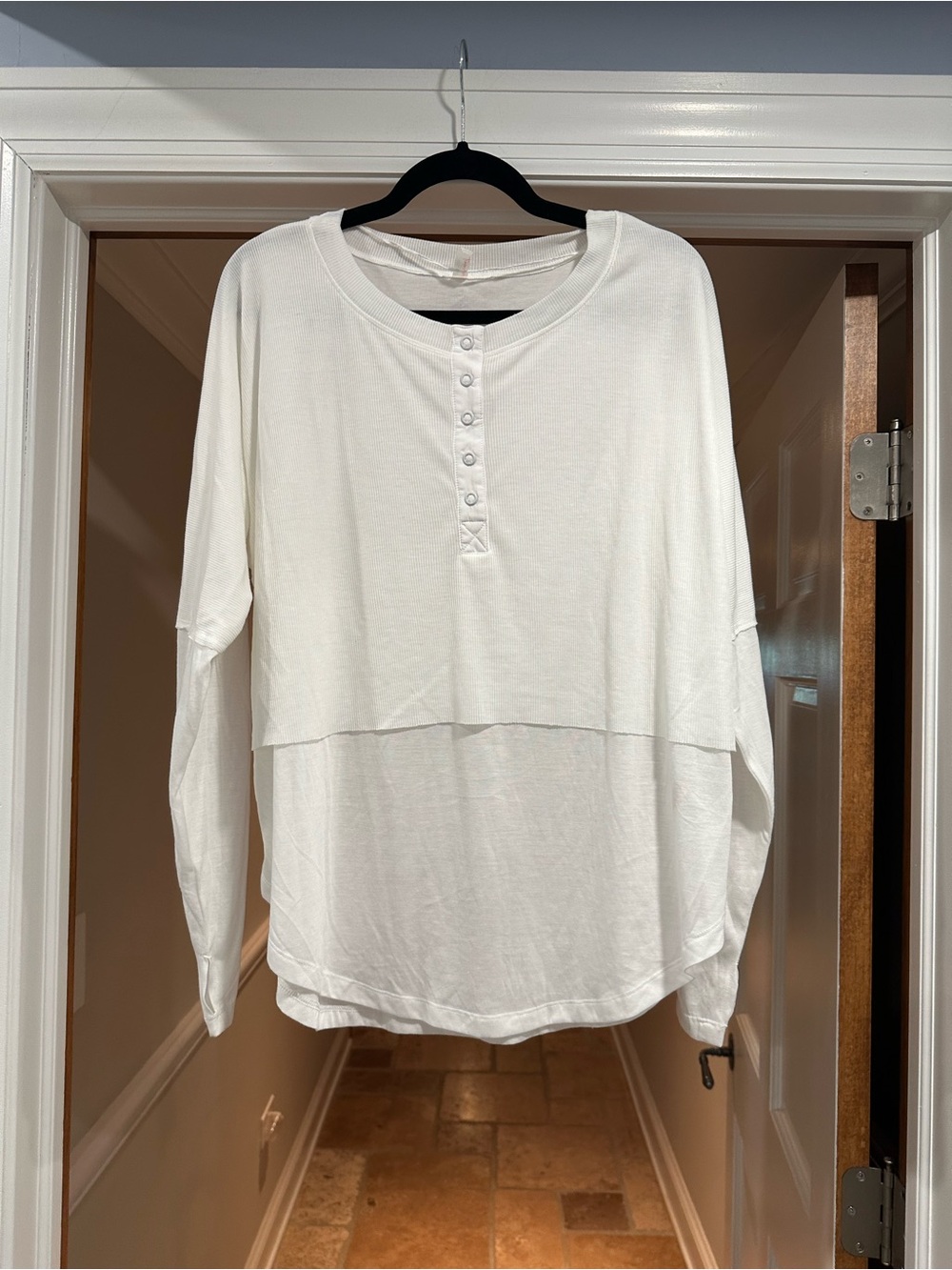 Free People White Layered Henley Long-Sleeve Top